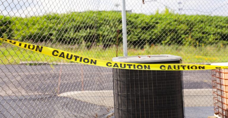 caution tape surrounding fence at a park