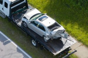 car on a tow truck after a crash